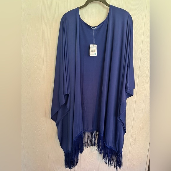 NWT Maui Mamas Elegant Blue Fringe Swim Cover Up Kimono One Size - Picture 1 of 4